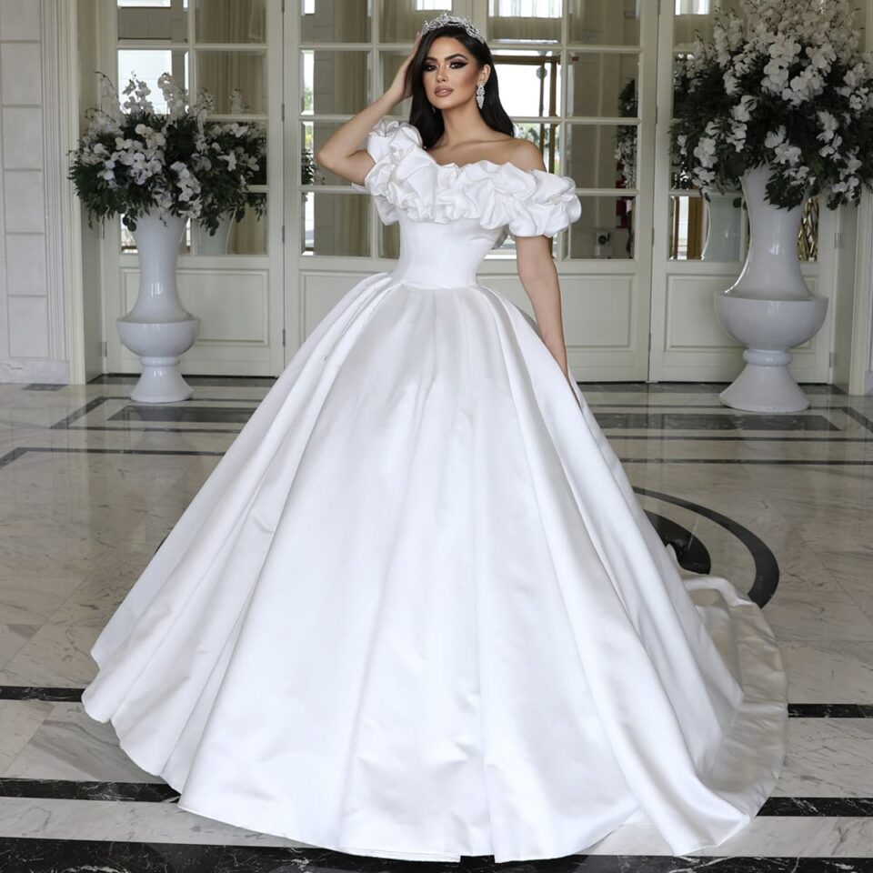 luxury white taffeta wedding dress